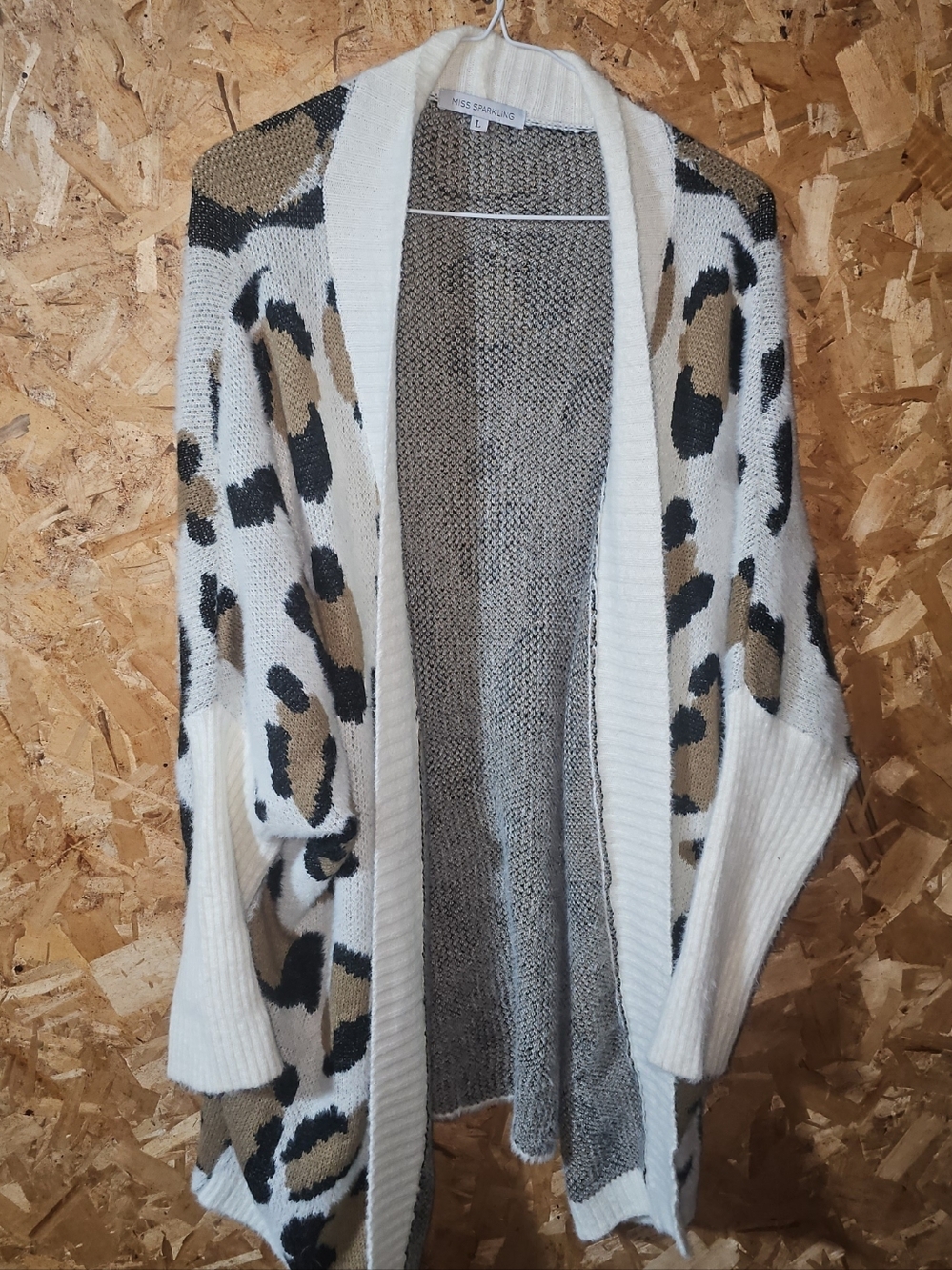 Cream Leopard Open-Front Cardigan Sweater